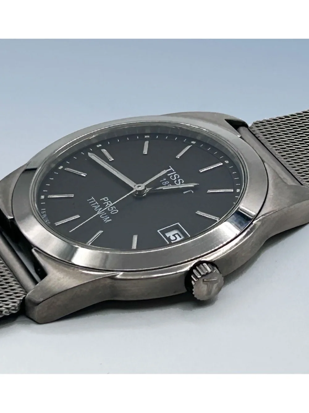 TISSOT 1853 Men's Titanium PR50 Swiss Quartz Slim Watch w Mesh Band